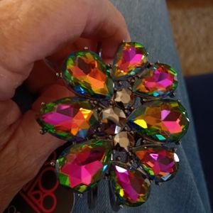 Facetted Faux Rainbow Topaz Effect Pear Shaped Hinged Bracelet